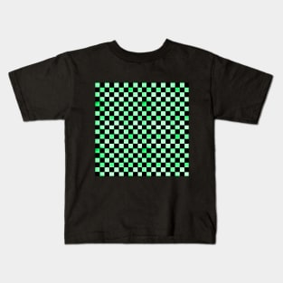 Black and Neon Green Checkered Wood Pattern Kids T-Shirt